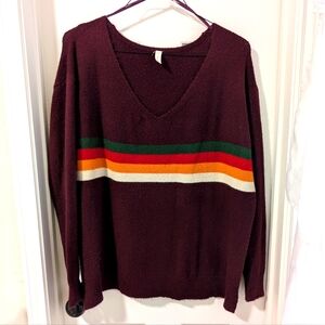 3/$10 Wishlist Maroon V-Neck Sweater with Stripes